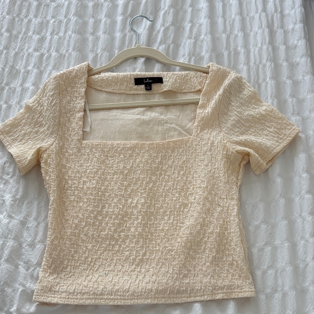 Lulu's Elegant Cream Textured Blouse